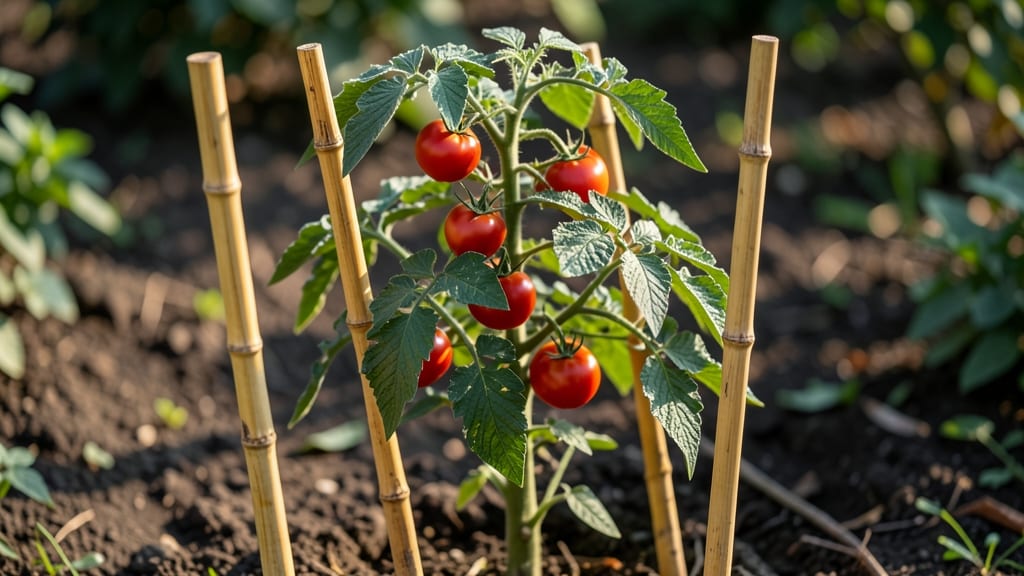 Bamboo Stakes for Tall Determinate Tomatoes