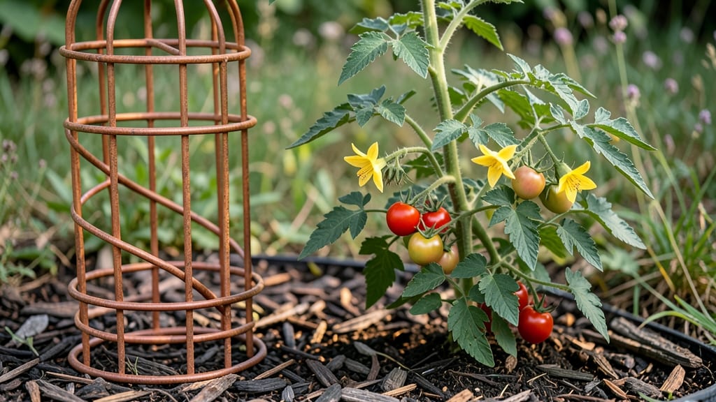 Copper Tomato Cage: Sturdy Support for Towering Vines Without Crowding