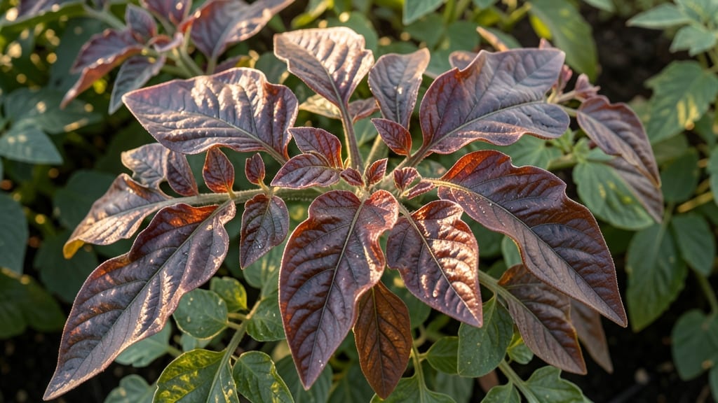 Red or Bronze-Colored Tomato Leaves